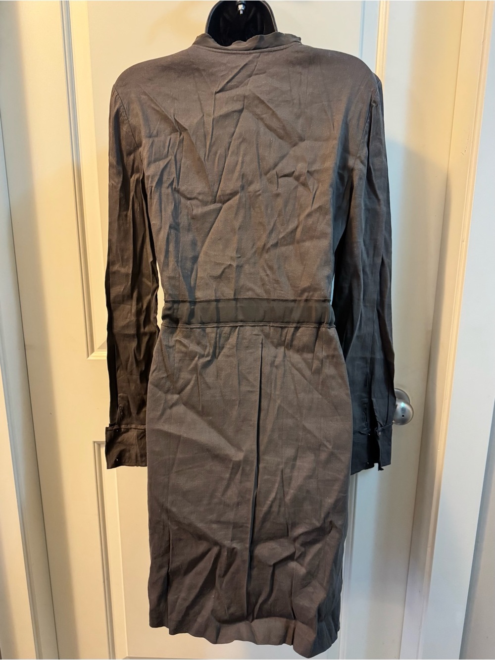 Elie Tahari Dark Olive Green Linen Blend Zip Utility Dress Trench Style Size 8 - Picture 9 of 13